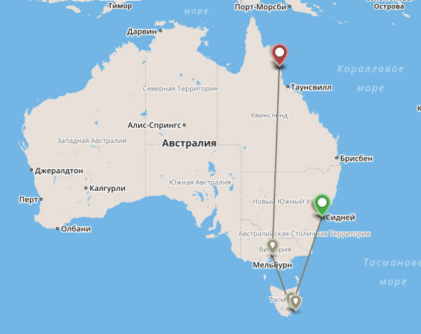 Маршрут гранд-тура по Австралии и Тасмании 13 дней